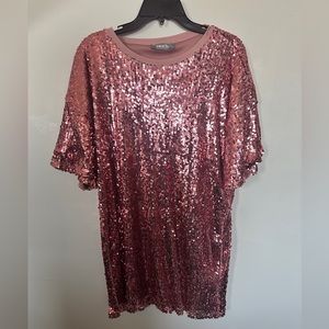 Brand New Pink Sequined Shirt Dress